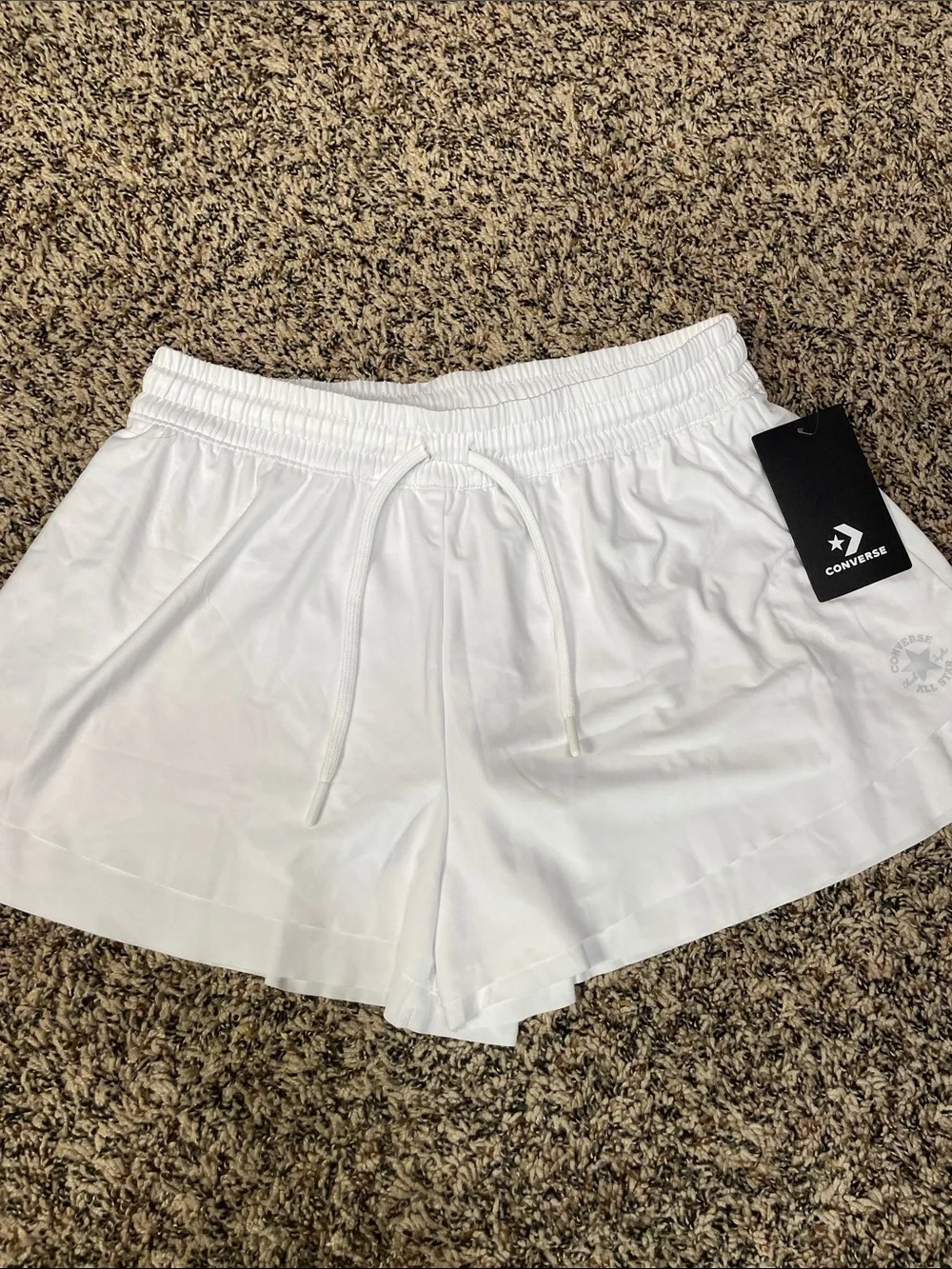 Converse Flowy White Elastic Waist Athletic Shorts Girls Size L (11-12) NWT
